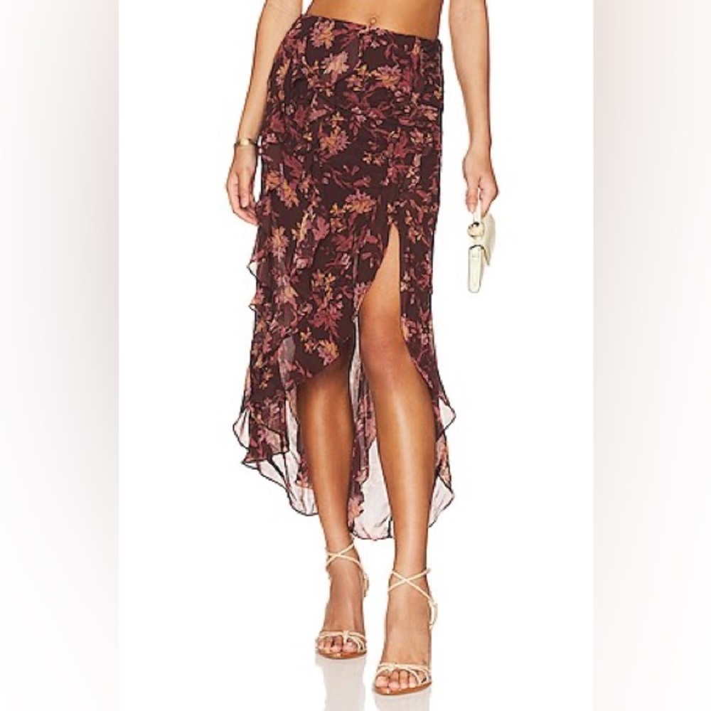 Free People x Anthropologie Flounce Around Brown Boho Maxi Skirt sz 10
